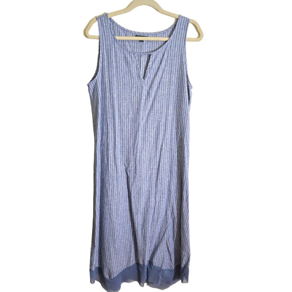 For Cynthia Blue Pin Striped Linen Blend Sheath Maxi Dress Size M